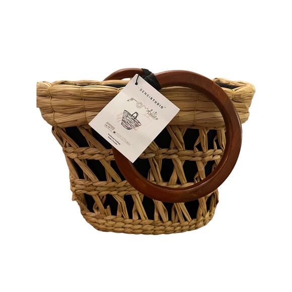 Sensi Studio Tan Handwoven Straw Bag Circle Handle - Picture 4 of 10